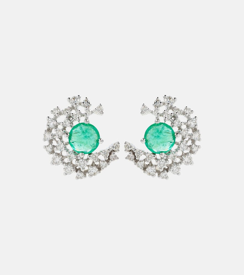 Ananya Scatter 18kt white gold earrings with diamonds and emeralds