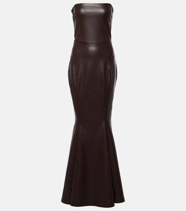 Norma Kamali Strapless faux leather fishtail gown