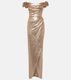 Costarellos Vespera off-shoulder sequined gown