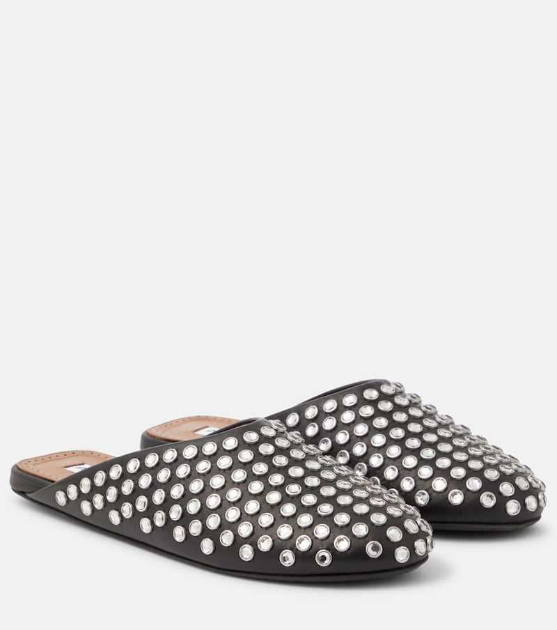 Alaïa Crystal-embellished leather mules