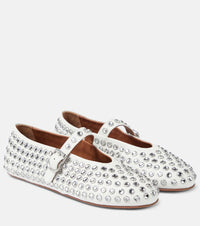 Alaia Crystal-embellished leather ballet flats