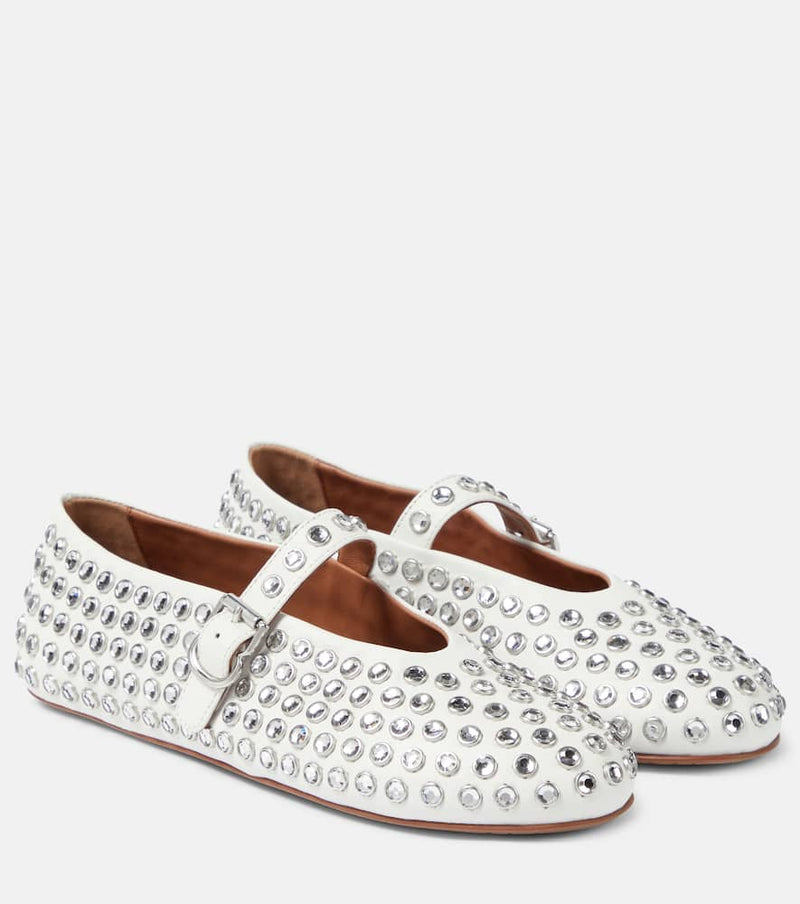 Alaia Crystal-embellished leather ballet flats