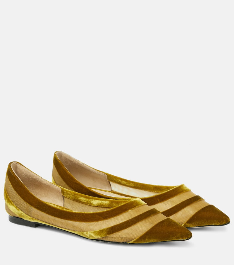 Jimmy Choo Love velvet-trimmed ballet flats