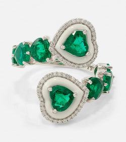 Kamyen Heart 18kt white gold ring with emeralds and diamonds