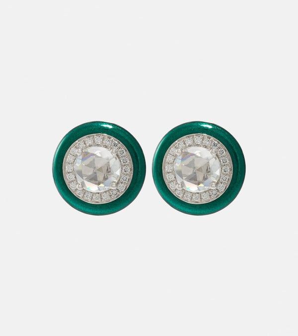 Kamyen Enamel 18kt white gold stud earrings with diamonds