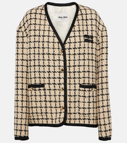 Miu Miu Checked bouclé and lamé cardigan