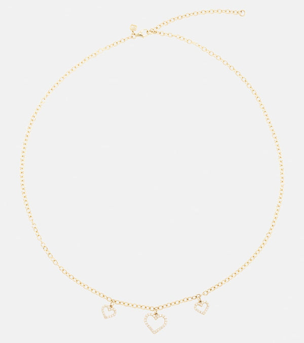 Sydney Evan Three Hearts 14kt gold necklace with diamonds