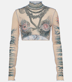 Jean Paul Gaultier Tattoo Collection printed crop top