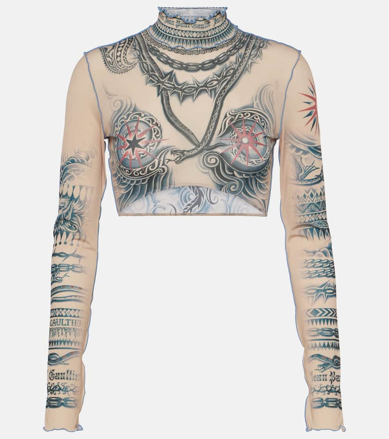 Jean Paul Gaultier Tattoo Collection printed crop top