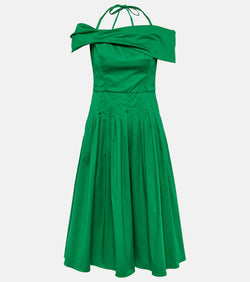 Oscar de la Renta Off-shoulder silk midi dress