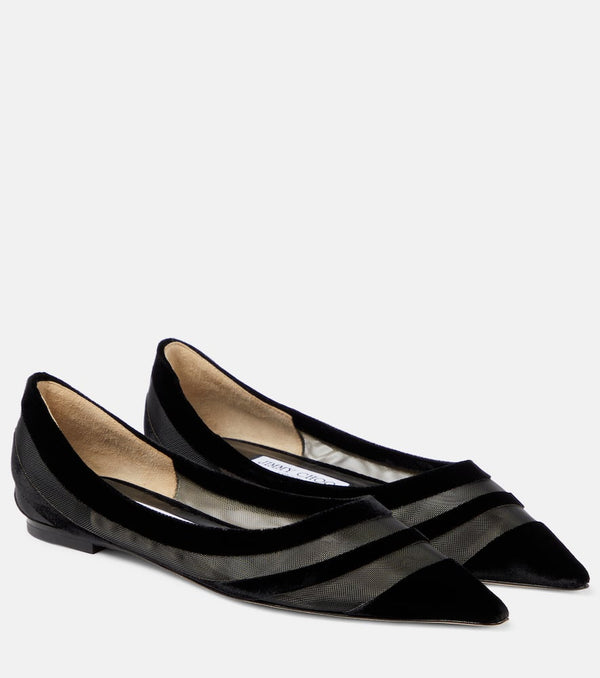 Jimmy Choo Love tulle-trimmed velvet ballet flats