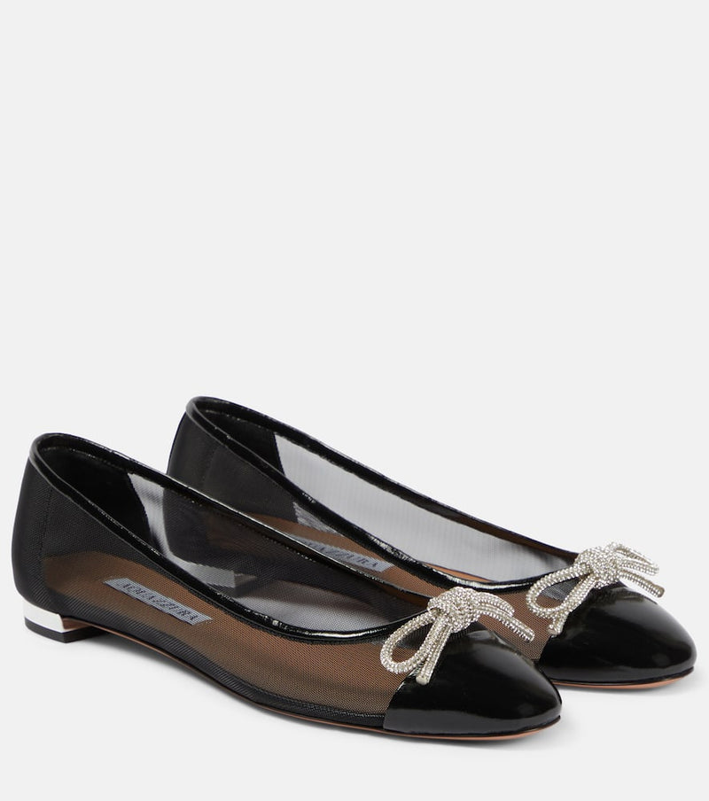 Aquazzura Parisina bow-detail mesh ballet flats