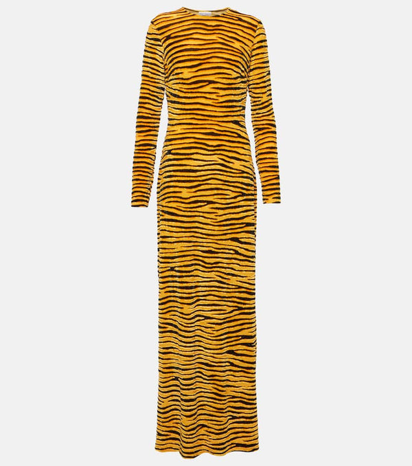 Rabanne Tiger-print velvet maxi dress