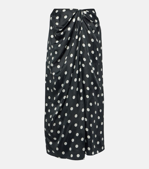 Carolina Herrera Polka-dot gathered satin midi skirt