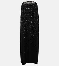 Monique Lhuillier Caped crystal-embellished silk gown