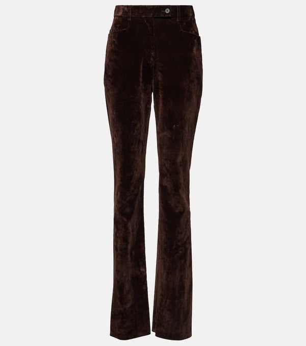 Ferragamo High-rise cotton-blend velvet slim pants