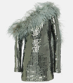 Taller Marmo Mini Garbo sequined feather-trimmed minidress