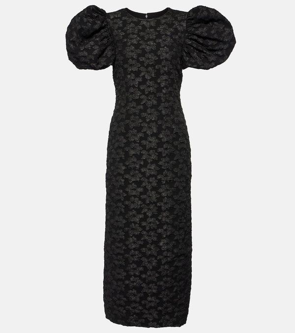 Rotate Puff-sleeve jacquard midi dress