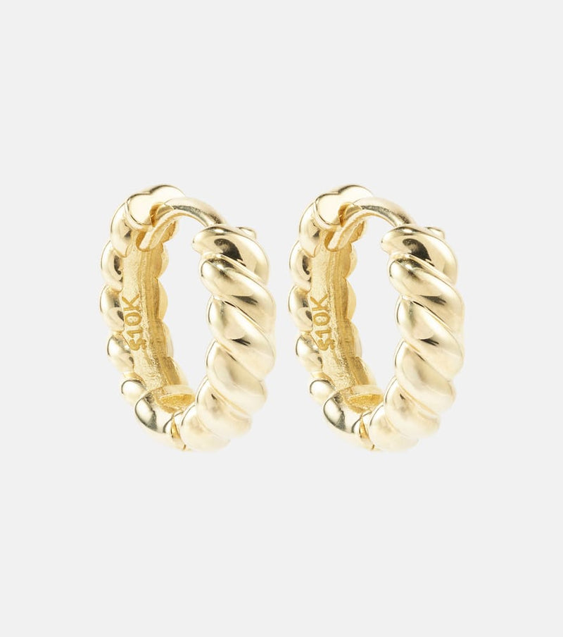 Stone and Strand Brioche 10kt yellow gold hoop earrings