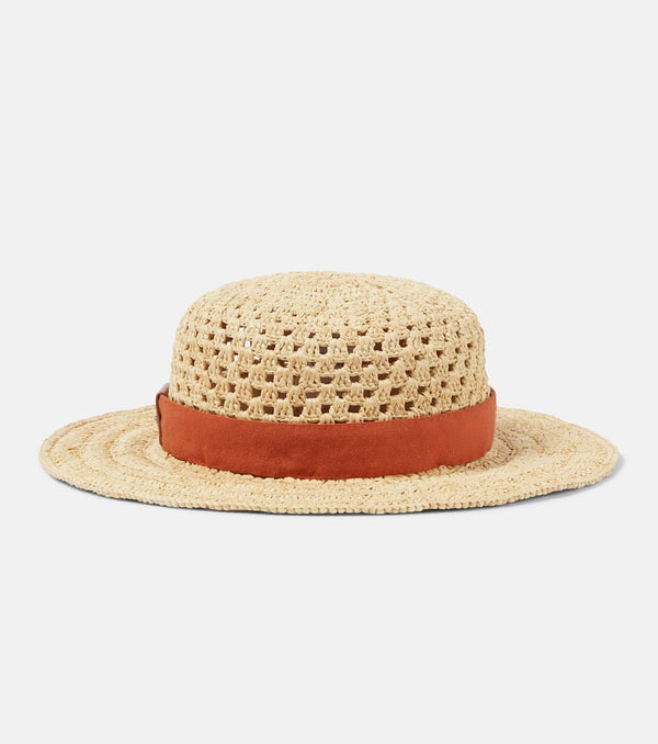 Chloé Leather-trimmed raffia hat