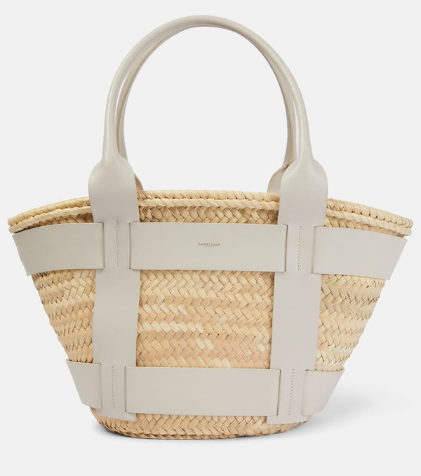 DeMellier Santorini leather-trimmed straw tote bag