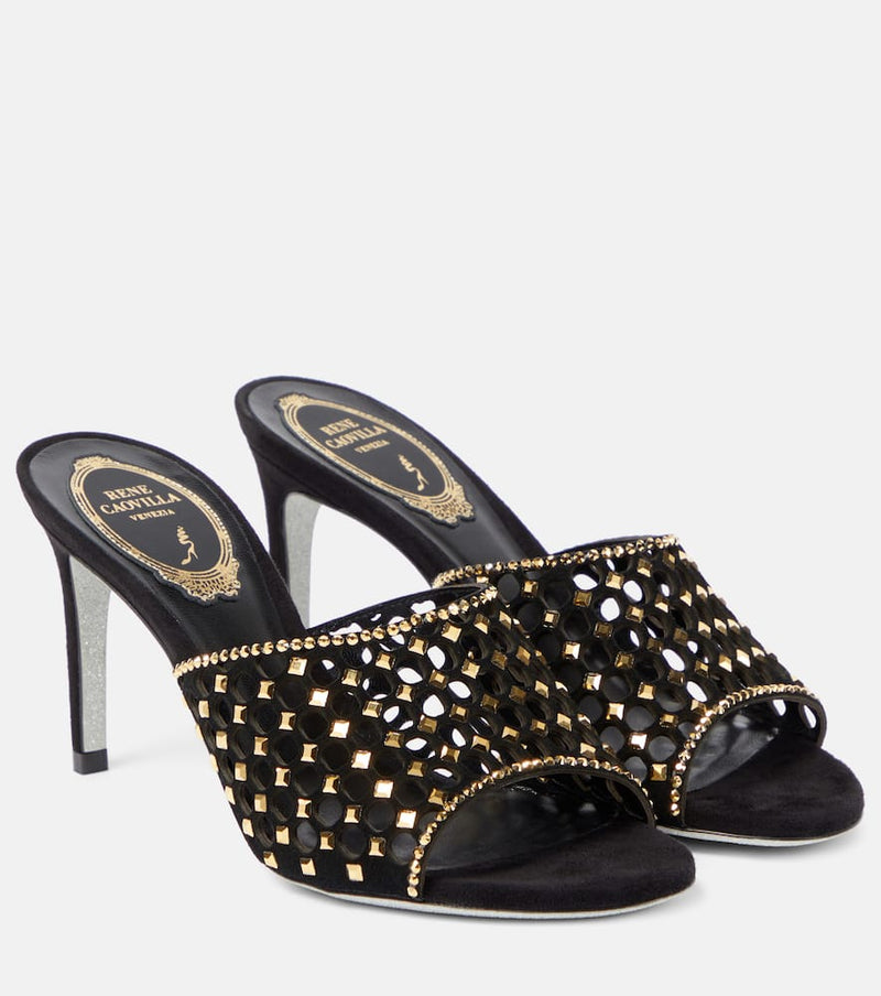 Rene Caovilla Embellished suede mules