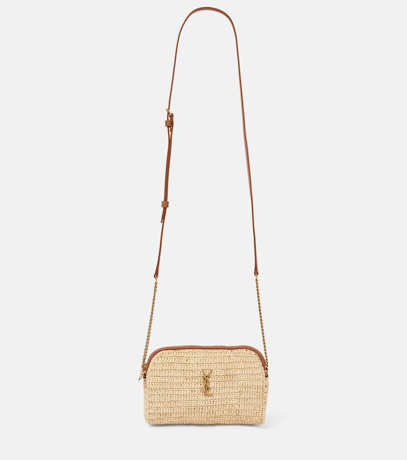 Saint Laurent Gaby leather-trimmed raffia shoulder bag