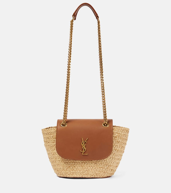 Saint Laurent Manon Mini raffia and leather shoulder bag