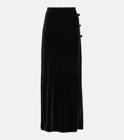 Ganni Bow-detail velvet jersey maxi skirt