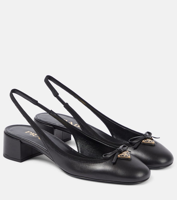 Prada Logo leather slingback pumps