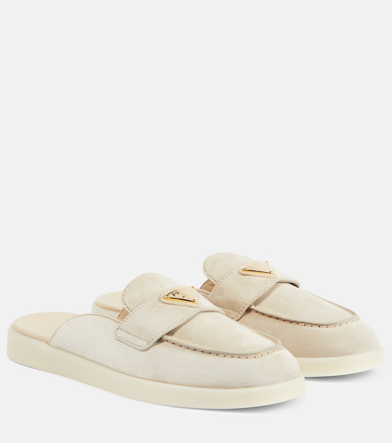 Prada Logo suede slippers