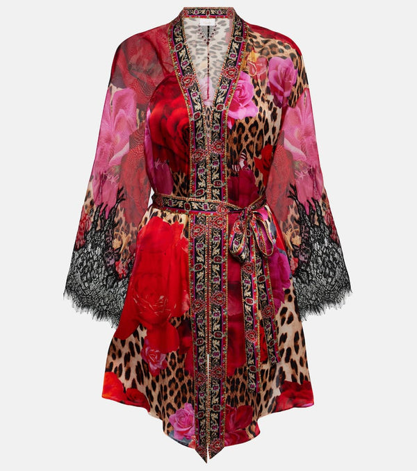 Camilla Printed lace-trimmed silk cardigan