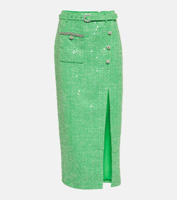 Self-Portrait Sequined embellished bouclé midi skirt