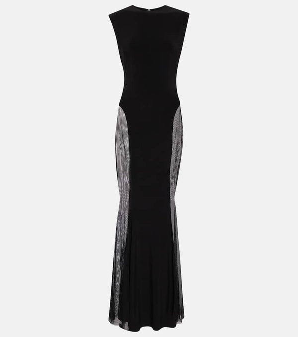 Norma Kamali Paneled jersey and mesh maxi dress