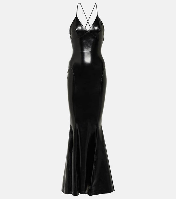 Norma Kamali Open-back faux patent leather maxi dress