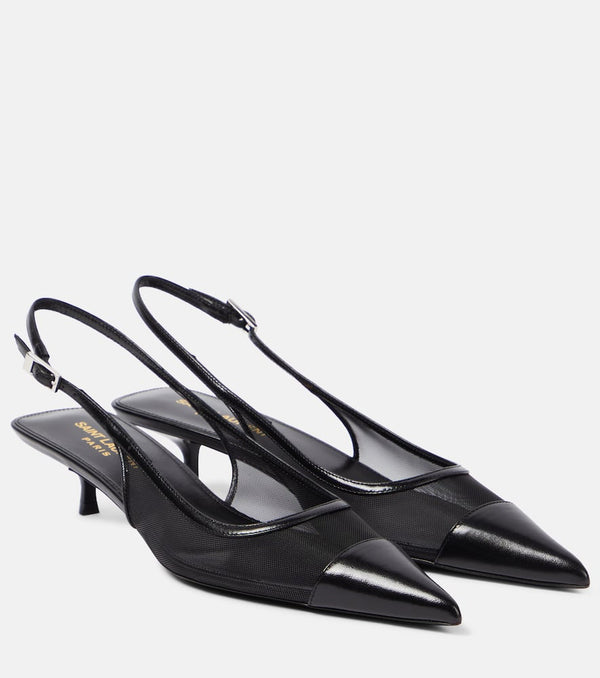 Saint Laurent Oxalis 30 leather-trimmed slingback pumps