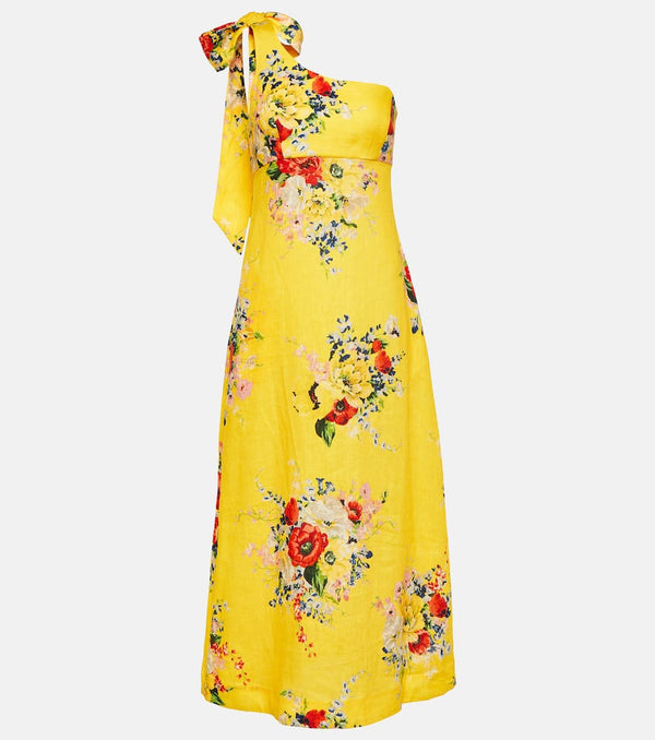 Zimmermann One-shoulder floral linen midi dress | LYBSTORE