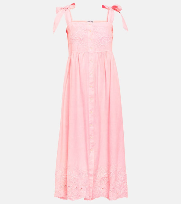 Juliet Dunn Embroidered cotton and linen midi dress