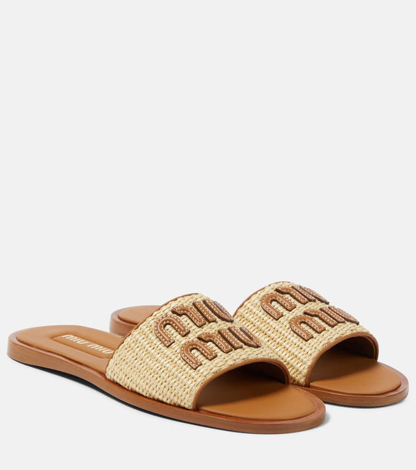 Miu Miu Logo raffia slides