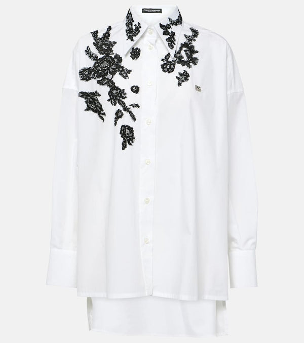 Dolce & Gabbana Lace-appliqué cotton poplin shirt