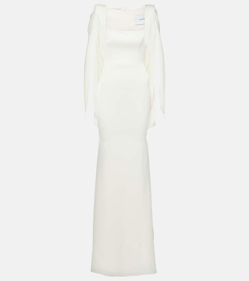 Alex Perry Bridal Portrait Cape-Detail Satin Gown White
