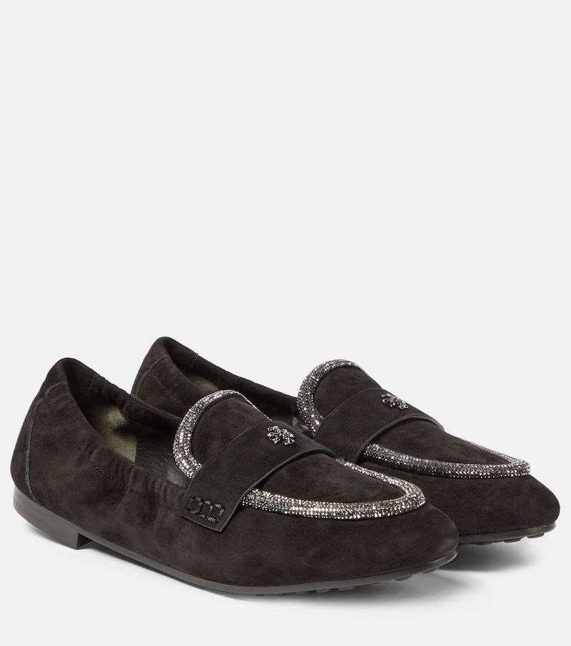 Tory Burch Crystal-embellished suede loafers