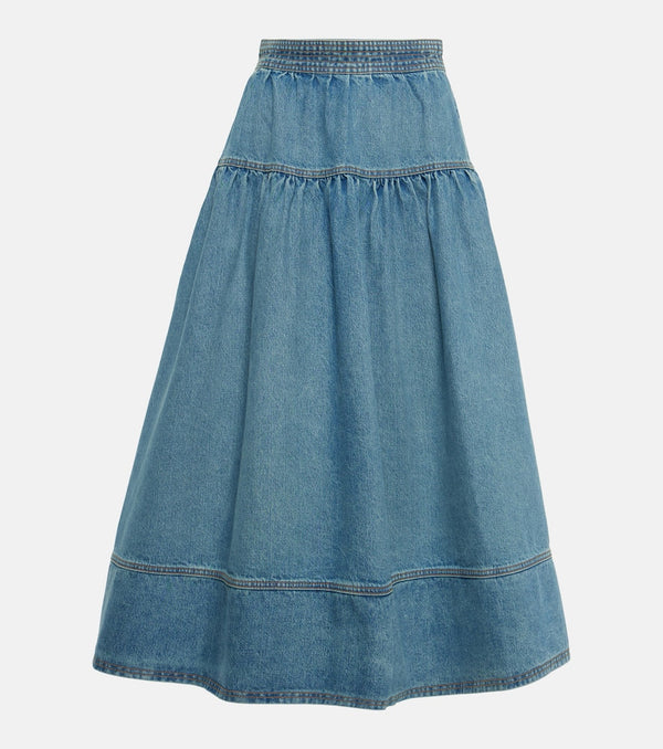 Ulla Johnson Astrid gathered denim midi skirt