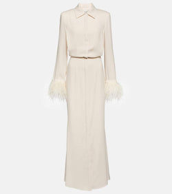 Roland Mouret Feather-trimmed crêpe maxi shirt dress