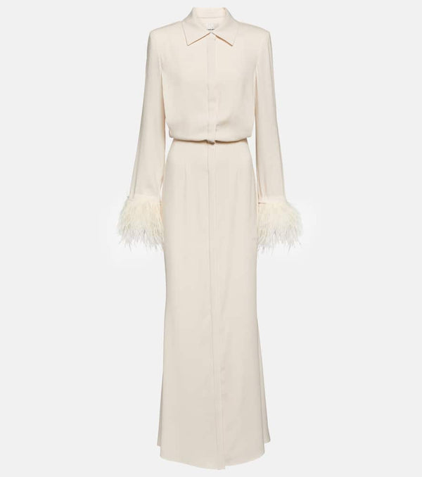 Roland Mouret Feather-trimmed crêpe maxi shirt dress | LYBSTORE