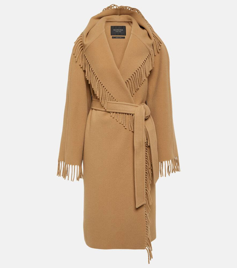 Balenciaga Fringed wool wrap coat