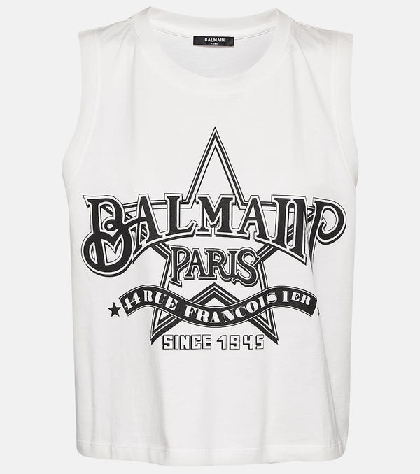 Balmain Logo cotton jersey crop top