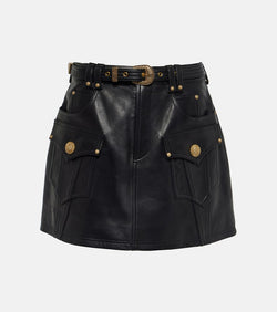 Balmain Belted A-line leather miniskirt