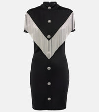 Balmain Embellished fringed jersey minidress