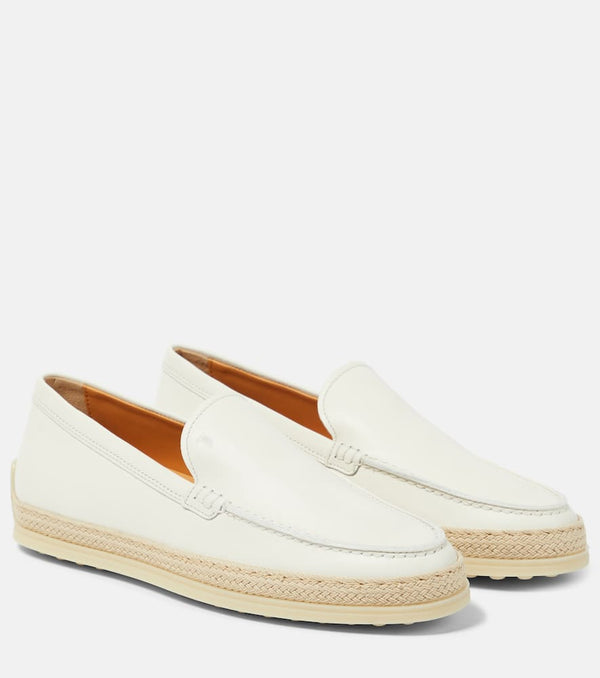 Tod's Raffia-trimmed leather loafers